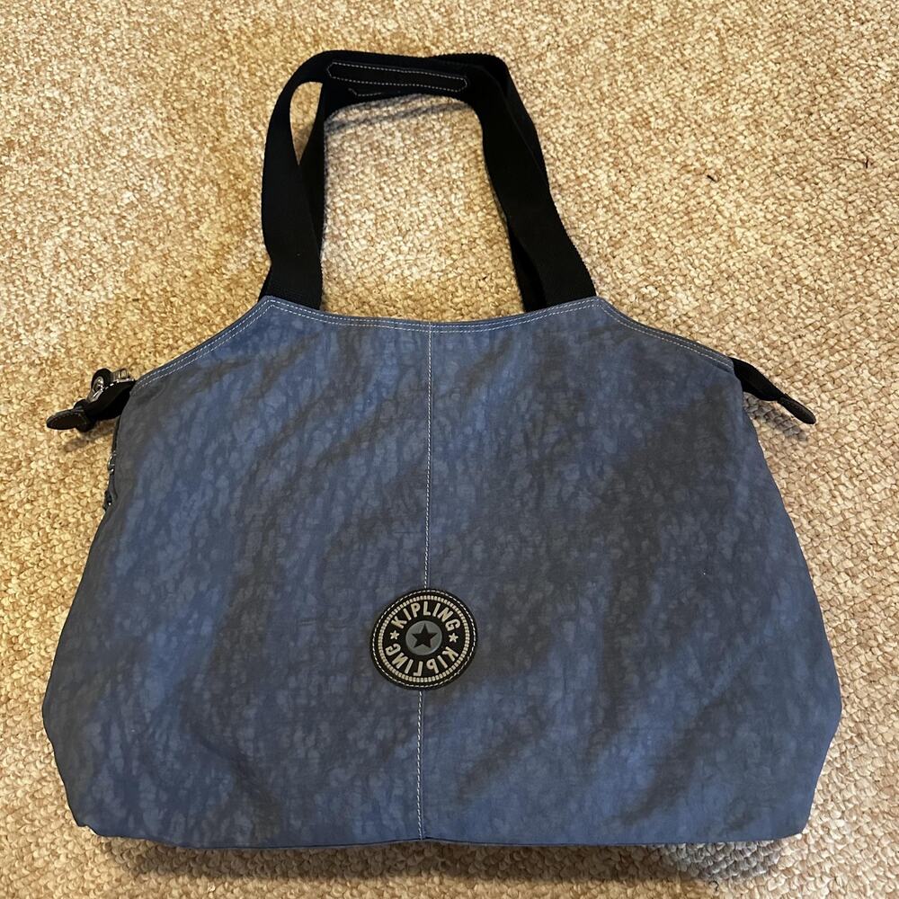 Kipling Tote Bag Womens Large Blue Nylon Zip Top Shoulder Purse Travel